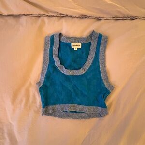 superdown Teal Ribbed Crop Tank with Silver Trim